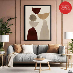 Red & Brown Geometric Shape Design Over Beige Background | Abstract Office Artwork #00271 - Prime Décor