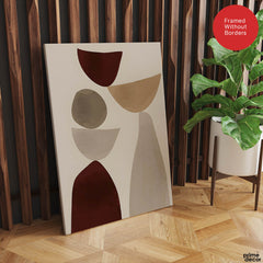 Red & Brown Geometric Shape Design Over Beige Background | Abstract Office Artwork #00271 - Prime Décor
