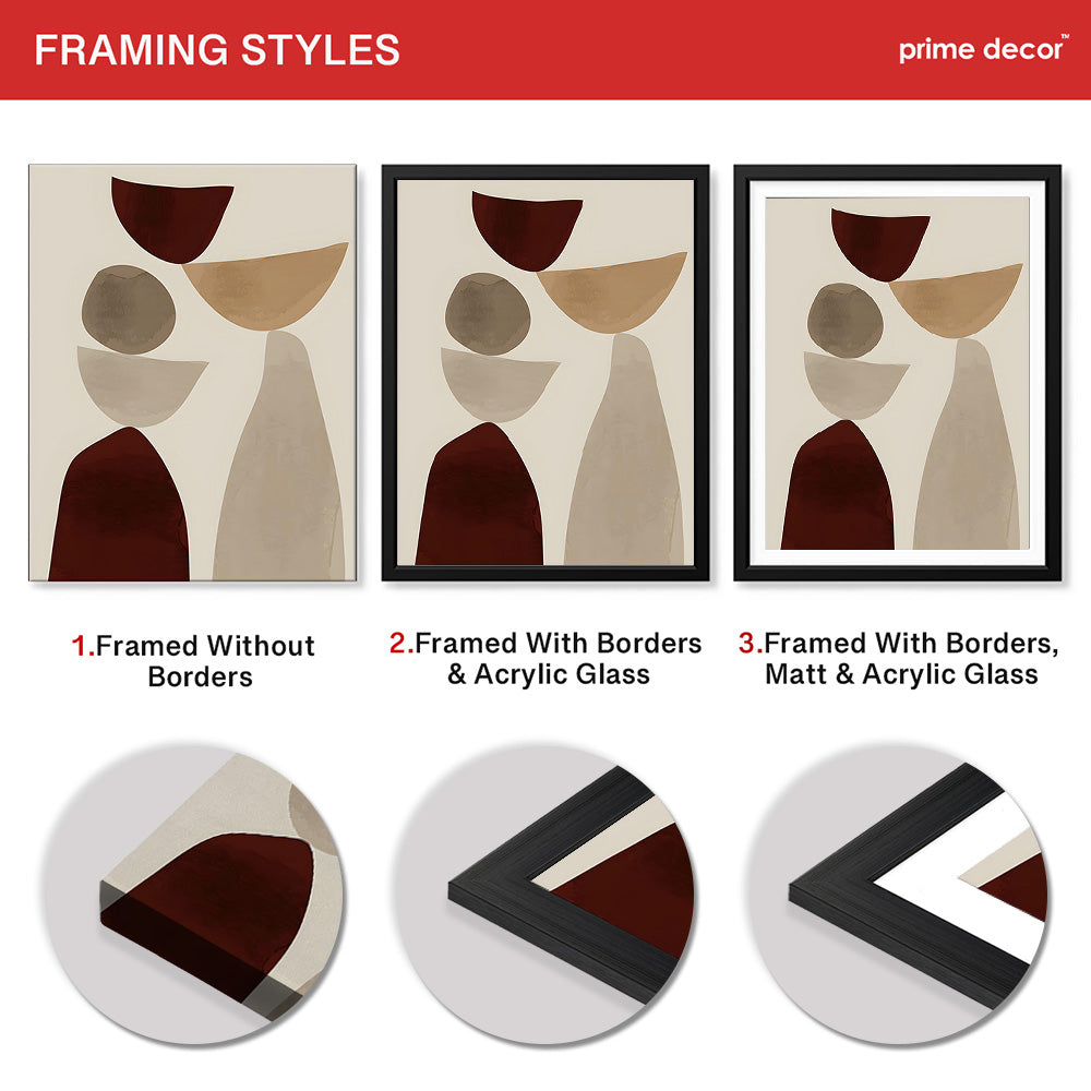 Red & Brown Geometric Shape Design Over Beige Background | Abstract Office Artwork #00271 - Prime Décor