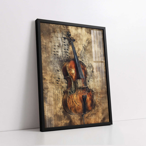 Vintage Cello on Old Sheet Music (Single Panel) Digital Painting Wall Art