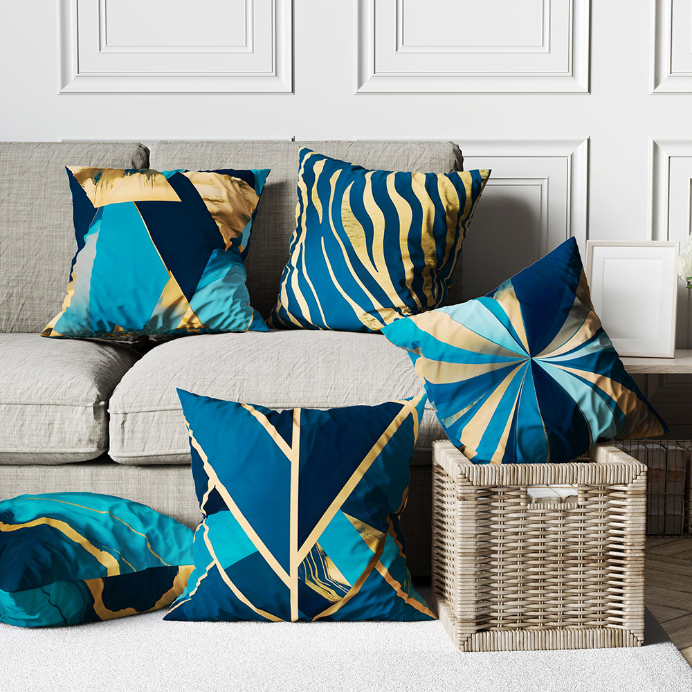 Mystic Marble Series - Sea Blue (Set of 5) | Abstract Cushion #272 - Prime Décor