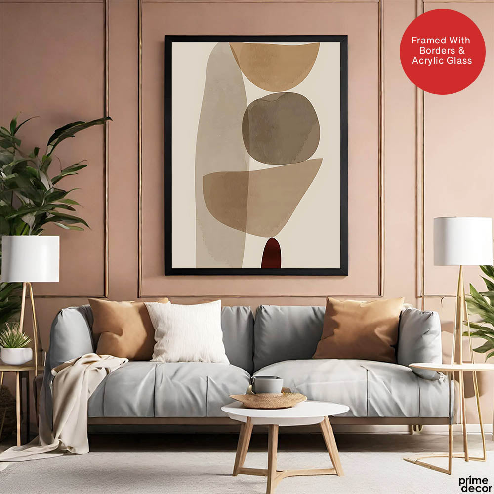Red & Brown Geometric Shape Design Over Beige Background | Abstract Office Artwork #00272 - Prime Décor