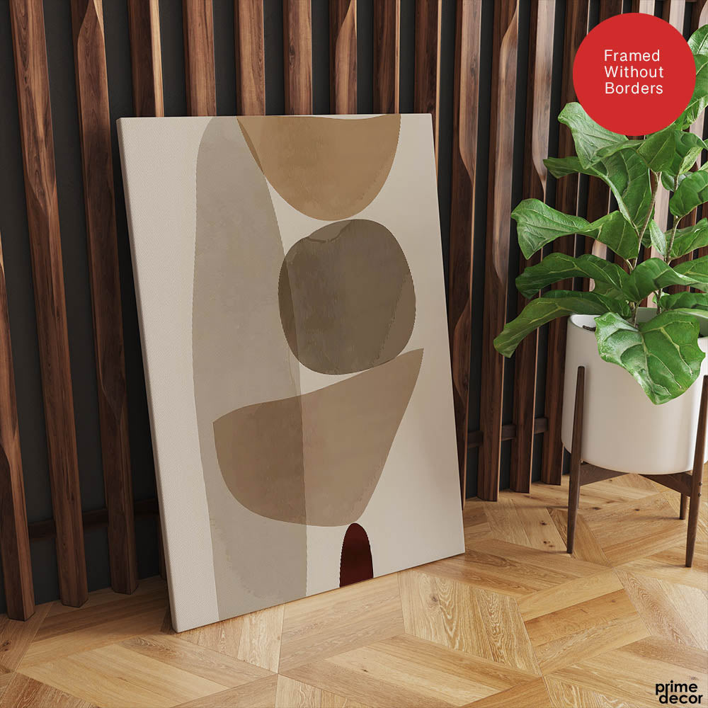 Red & Brown Geometric Shape Design Over Beige Background | Abstract Office Artwork #00272 - Prime Décor
