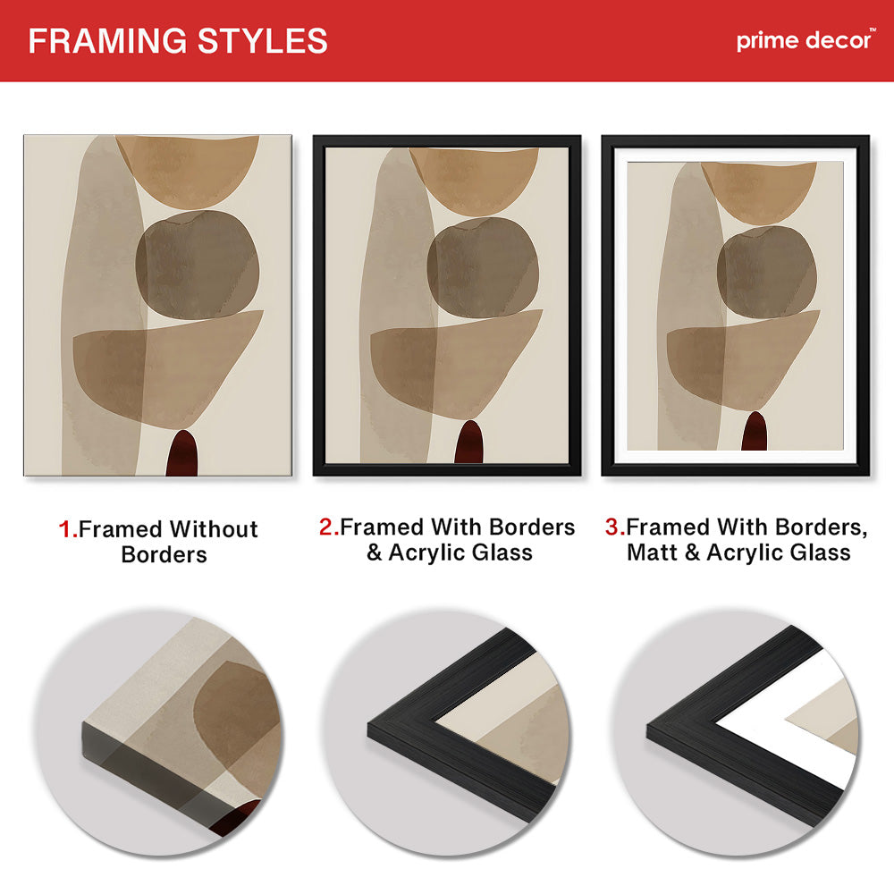 Red & Brown Geometric Shape Design Over Beige Background | Abstract Office Artwork #00272 - Prime Décor