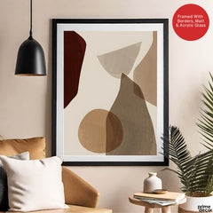 Red & Brown Geometric Shape Design Over Beige Background | Abstract Office Artwork #00273 - Prime Décor