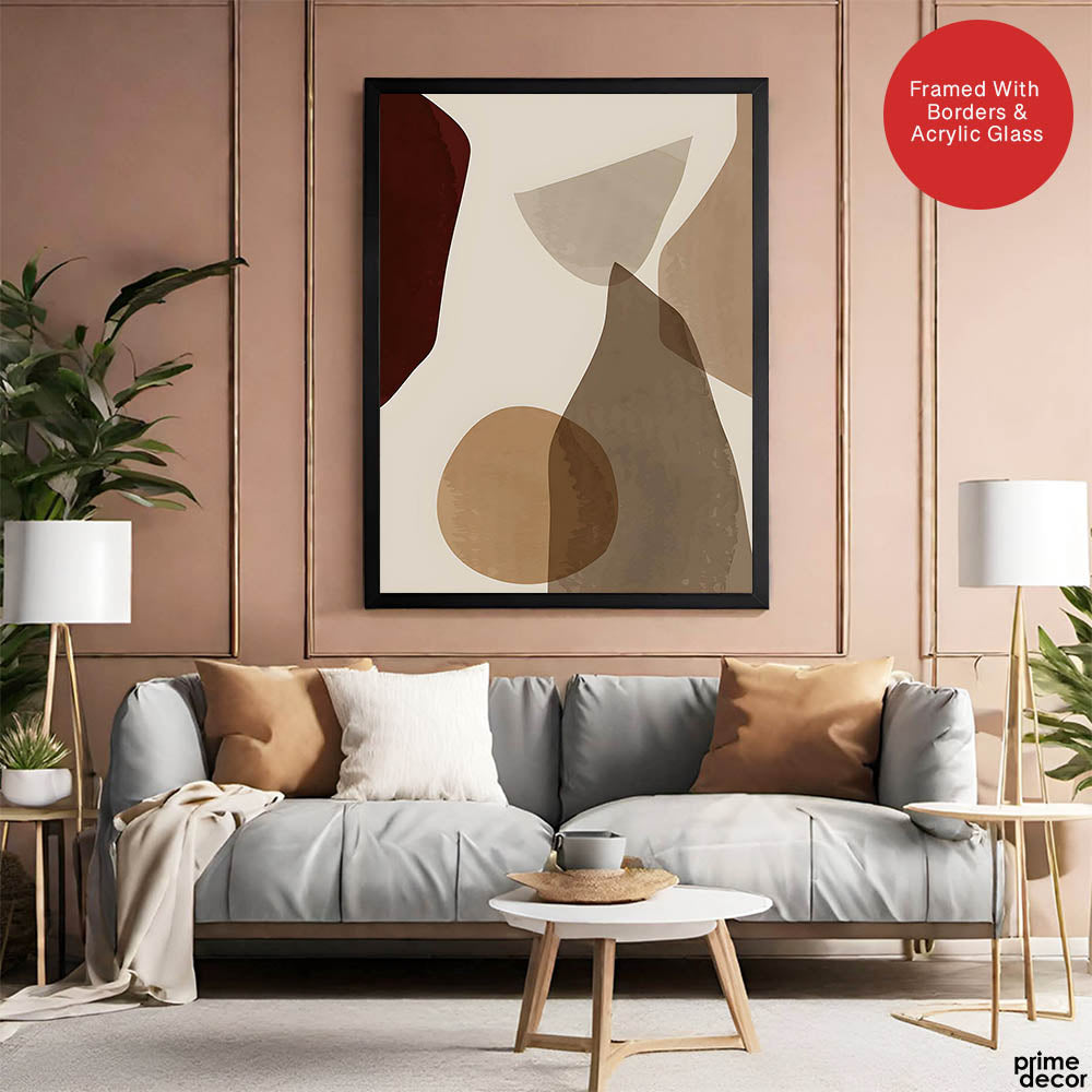 Red & Brown Geometric Shape Design Over Beige Background | Abstract Office Artwork #00273 - Prime Décor