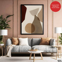 Red & Brown Geometric Shape Design Over Beige Background | Abstract Office Artwork #00273 - Prime Décor