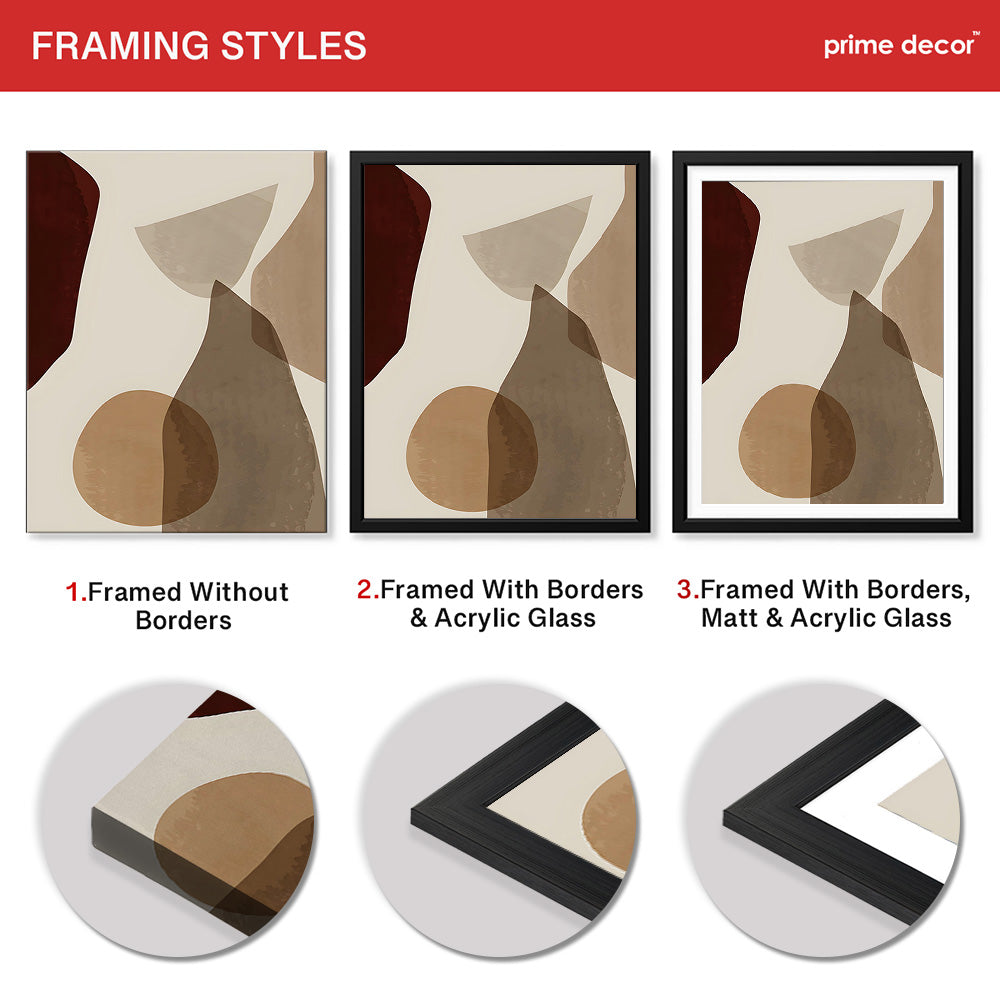 Red & Brown Geometric Shape Design Over Beige Background | Abstract Office Artwork #00273 - Prime Décor