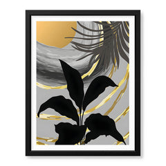 Black & Gold Abstract Tropical Design | Abstract Floral Artwork #00274 - Prime Décor