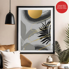 Black & Gold Abstract Tropical Design | Abstract Floral Artwork #00275 - Prime Décor