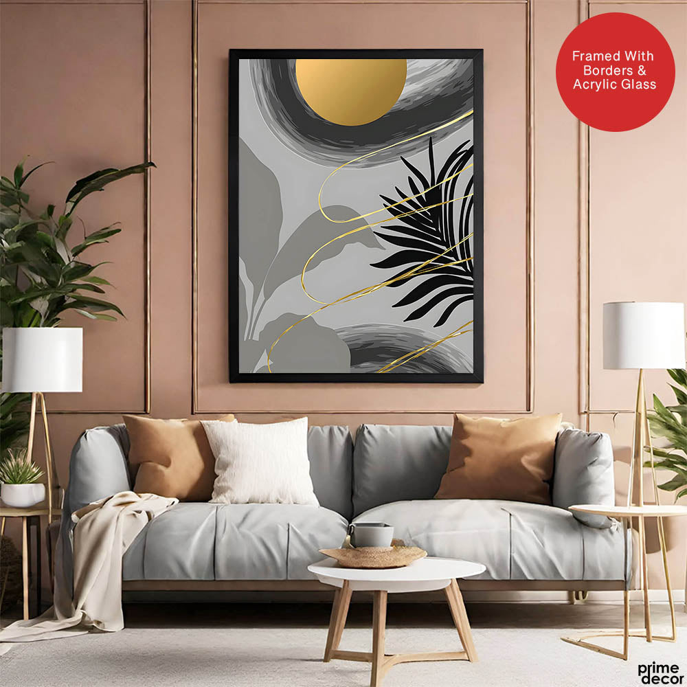 Black & Gold Abstract Tropical Design | Abstract Floral Artwork #00275 - Prime Décor