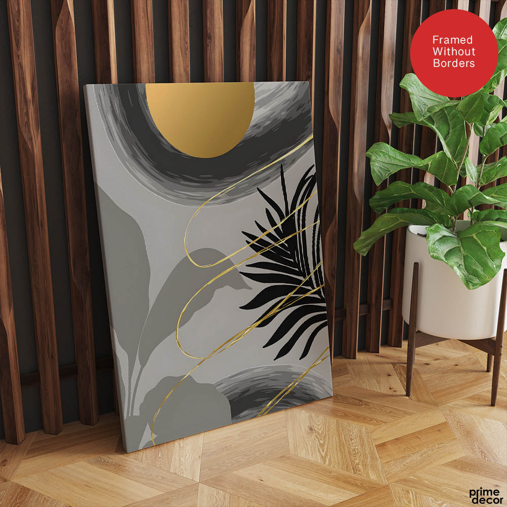 Black & Gold Abstract Tropical Design | Abstract Floral Artwork #00275 - Prime Décor