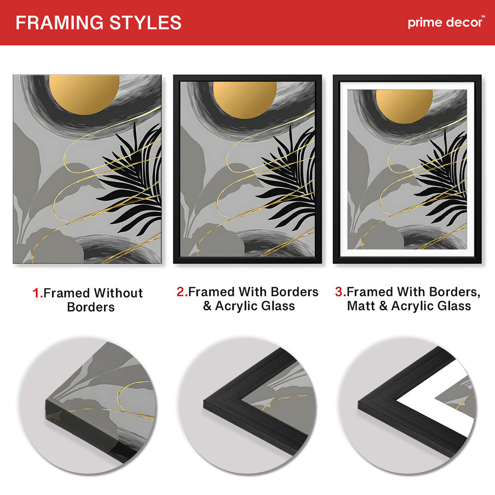 Black & Gold Abstract Tropical Design | Abstract Floral Artwork #00275 - Prime Décor