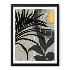 Black & Gold Abstract Tropical Design | Abstract Floral Artwork #00276 - Prime Décor