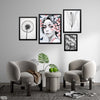 Girl With Cherry Blossoms & Dandelions (4 Panel) B&W Wall Art