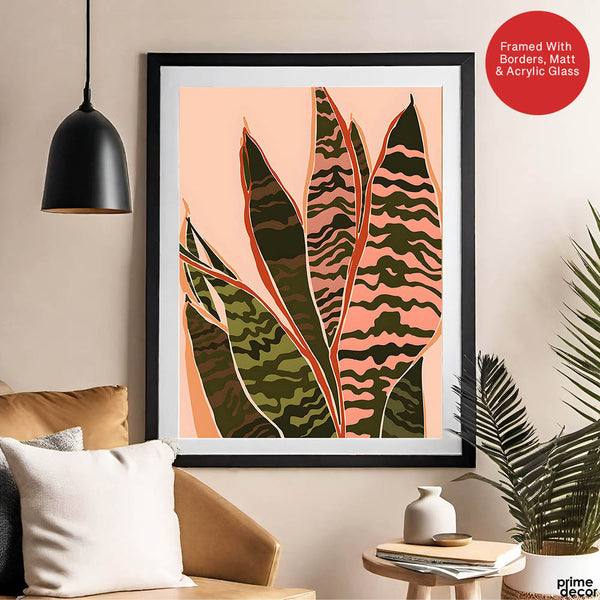 Colorful Abstract Tropical Leaves Over Beige Background | Abstract Floral Artwork #00277 - Prime Décor