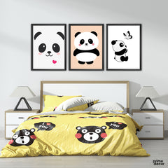 Three Cute Lil Pandas Vector (3 Panel) Kids Wall Art - Prime Décor