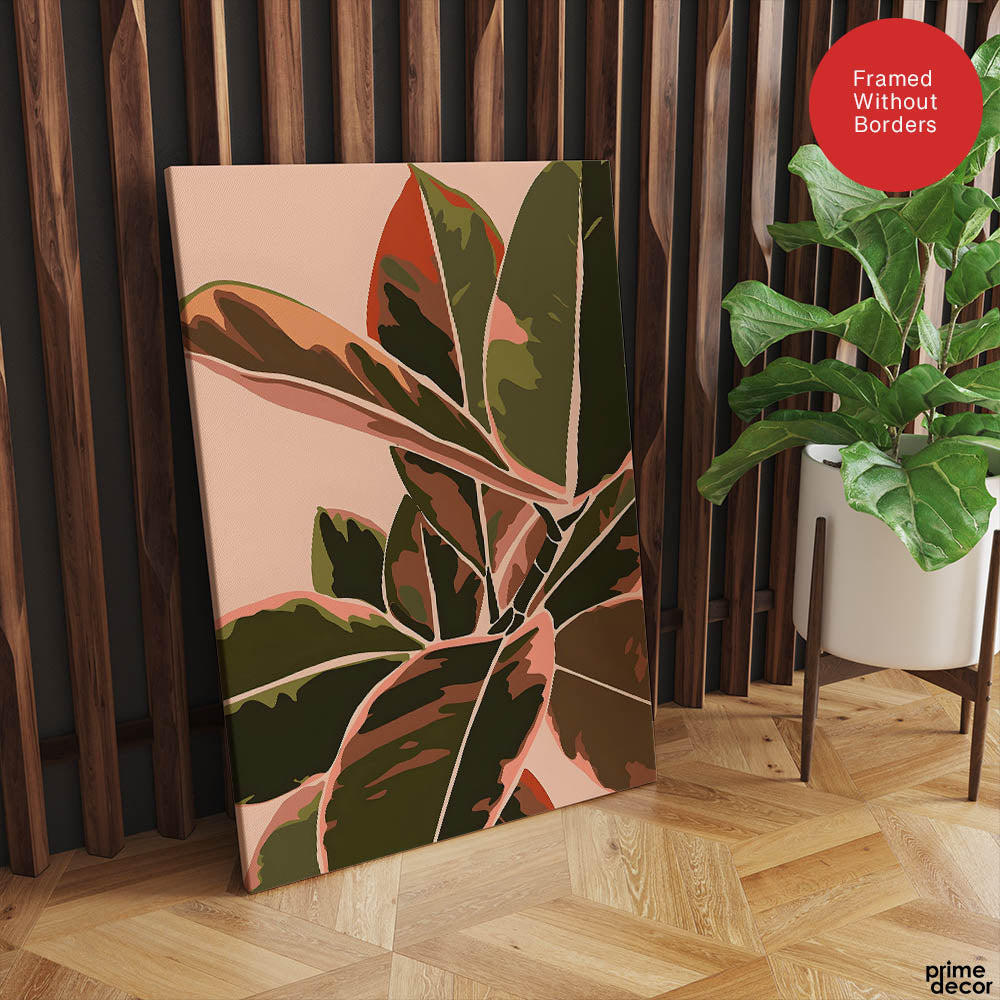 Colorful Abstract Tropical Leaves Over Beige Background | Abstract Floral Artwork #00278 - Prime Décor