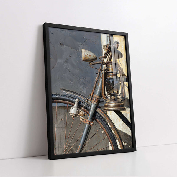Vintage Bike & Rusty Lantern Still Life (Single Panel) Digital Painting Wall Art