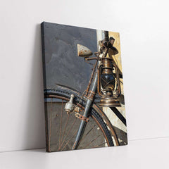 Vintage Bike & Rusty Lantern Still Life (Single Panel) Digital Painting Wall Art
