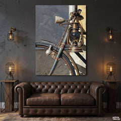 Vintage Bike & Rusty Lantern Still Life (Single Panel) Digital Painting Wall Art
