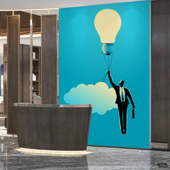 Man In Suit Running With Flying Light | Office Wallpaper Mural