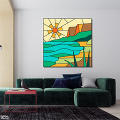 Sunset Stained Glass Style Artwork (Single Panel) Digital Wall Art - Prime Décor