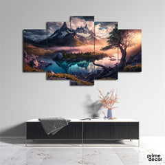 Mountain Shadow in the Lake (5 Panel) Digital Painting Wall Art - Prime Décor