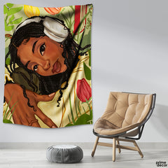 Abstract Artwork Of A Woman With Headphones | Fashion Tapestry