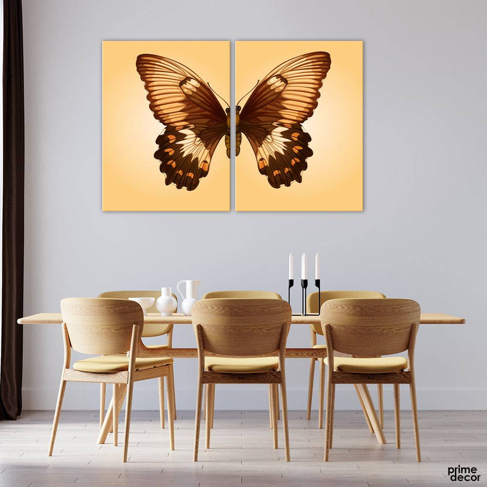 Beautiful Brown Butterfly Illustration (2 Panel) Nature Wall Art - Prime Décor