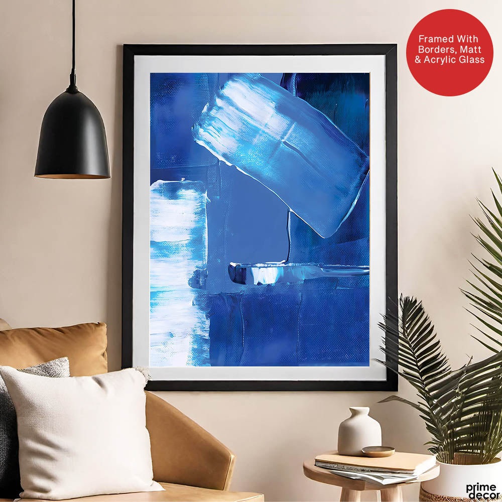Blue & White Color Shades Abstract Design | Abstract Office Artwork #00280 - Prime Décor