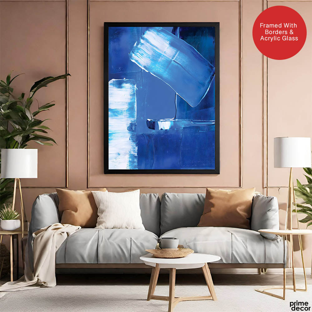 Blue & White Color Shades Abstract Design | Abstract Office Artwork #00280 - Prime Décor