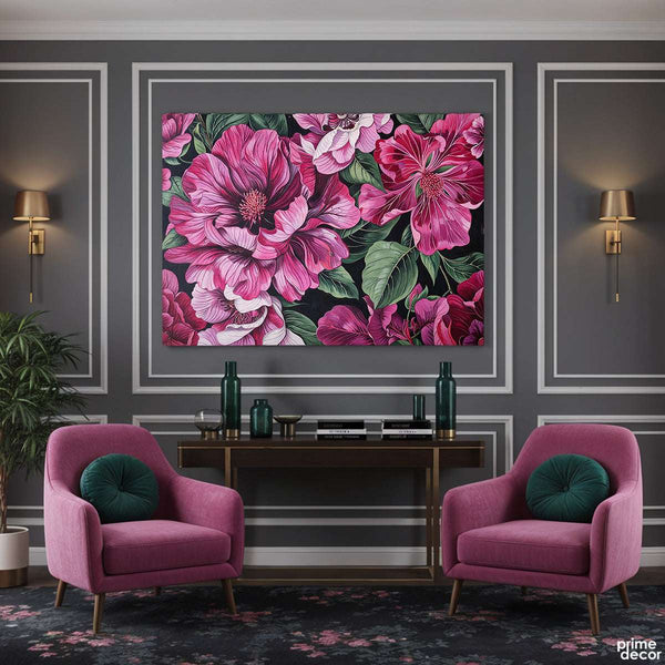 Beautiful Peonies with Deep Pink Hues (Single Panel) Digital Painting Wall Art