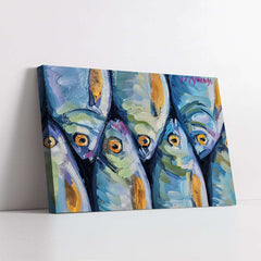 Textured School of Fish with Orange Eyes (Single Panel) Digital Painting Wall Art