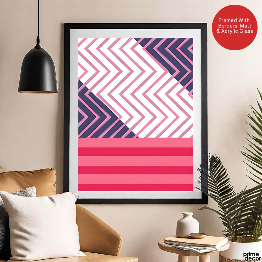 Pink & Blue Abstract Design Over White Background | Abstract Office Artwork #00284 - Prime Décor