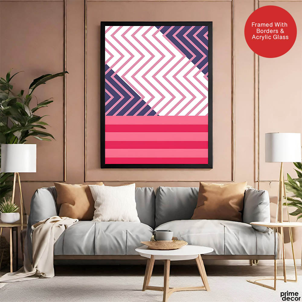 Pink & Blue Abstract Design Over White Background | Abstract Office Artwork #00284 - Prime Décor