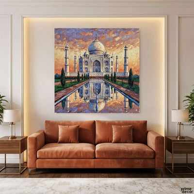 Taj Mahal at Sunset Knife Work Digital Painting (Single Panel) Square Wall Art
