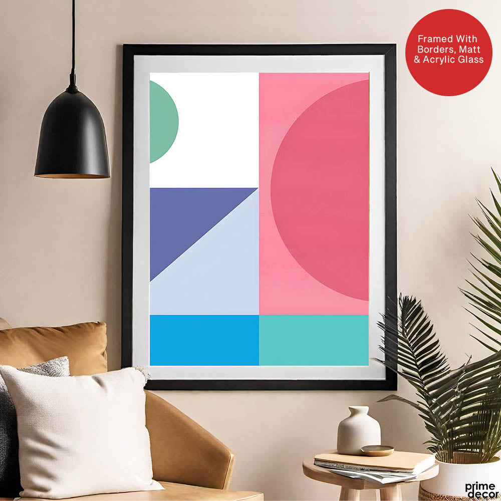 Pink & Blue Colorful Abstract Design Over White Background | Abstract Office Artwork #00285 - Prime Décor