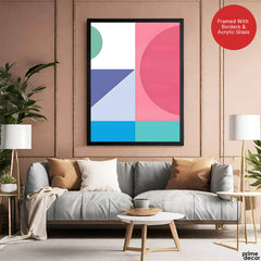 Pink & Blue Colorful Abstract Design Over White Background | Abstract Office Artwork #00285 - Prime Décor