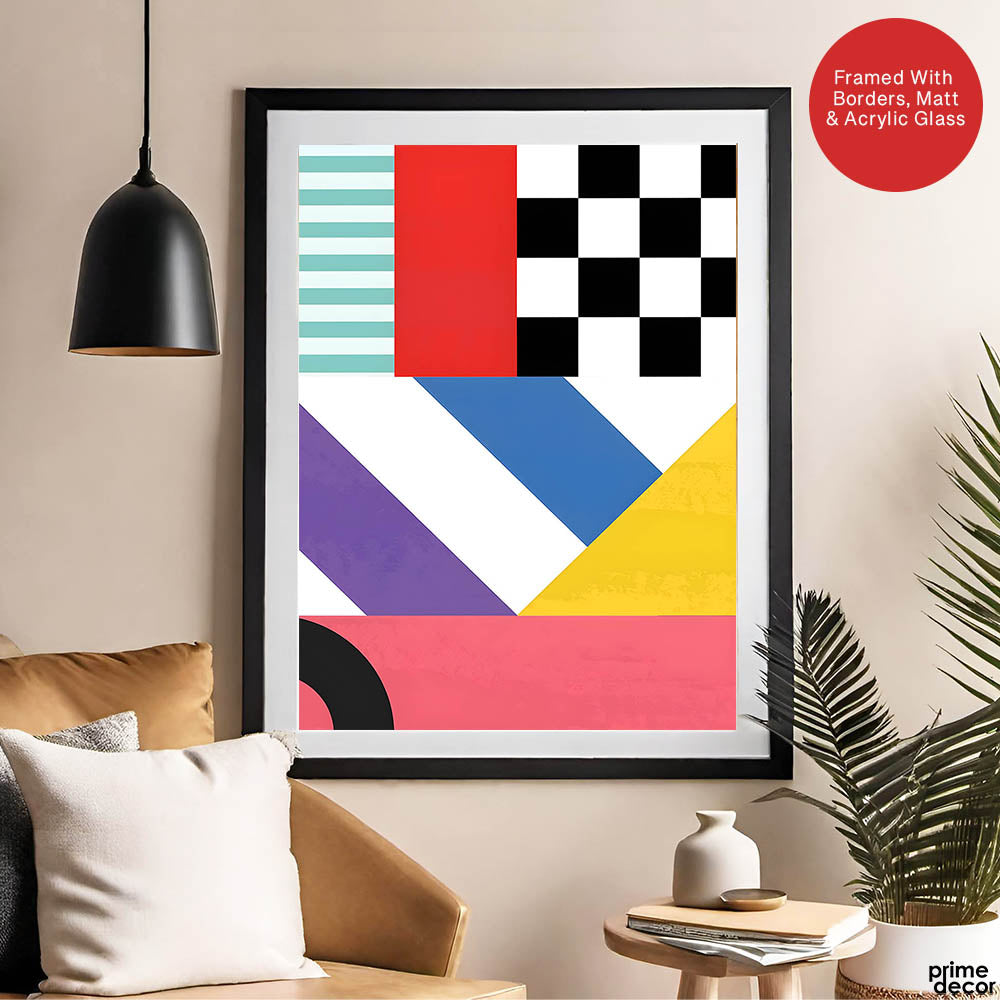 Pink & Blue Colorful Abstract Design Over White Background | Abstract Office Artwork #00286 - Prime Décor