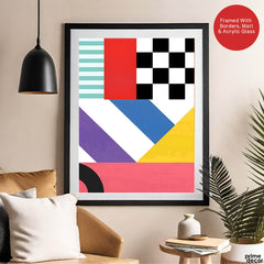 Pink & Blue Colorful Abstract Design Over White Background | Abstract Office Artwork #00286 - Prime Décor