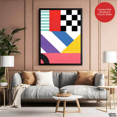Pink & Blue Colorful Abstract Design Over White Background | Abstract Office Artwork #00286 - Prime Décor