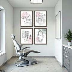 Dental Tools And Elements With Pastel Blobs (4 Panel) Healthcare Wall Art - Prime Décor