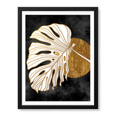 Gold & white Abstract Floral Design Over Black Background | Abstract Floral Artwork #00287 - Prime Décor