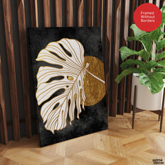 Gold & white Abstract Floral Design Over Black Background | Abstract Floral Artwork #00287 - Prime Décor