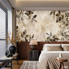 Aesthetic Brown & Beige Exotic Leaves Artwork | Floral Wallpaper Mural