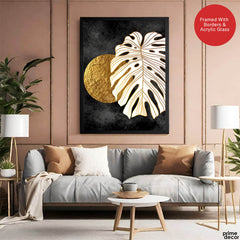 Gold & white Abstract Floral Design Over Black Background | Abstract Floral Artwork #00288 - Prime Décor