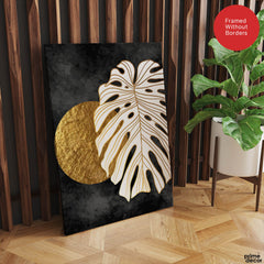 Gold & white Abstract Floral Design Over Black Background | Abstract Floral Artwork #00288 - Prime Décor