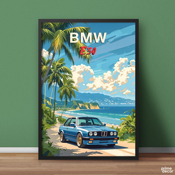 BMW E30 On A Beach | Cars Poster Wall Art