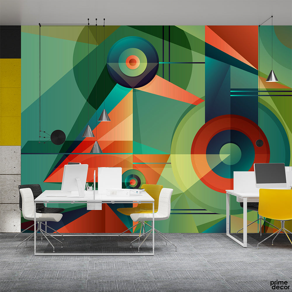 Colorful Greenish Abstract Geometric Shapes | Office Wallpaper Mural ...